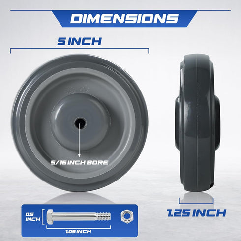 4 Pack 5" 1.2" 5/16 4 sets, 1000 Lbs NATGAI Shopping Cart Replacement Wheels Kit, Diameter width Bore Noiseless