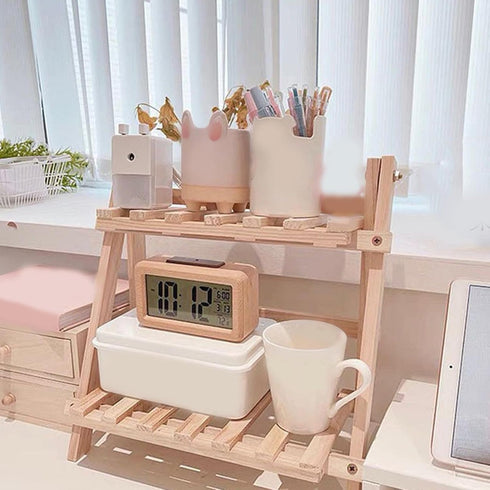 Brrnoo 2-Tier Desktop Shelf Organizer, Wooden Storage Rack for Plant Flower Display, Decorative Countertop Storage for