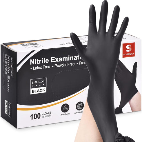 Schneider Nitrile Exam Gloves - Black, Medium, 100-ct Box, 4-mil, Latex-Free, Food-Safe