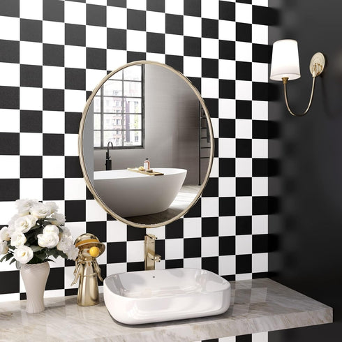 YENHOME Removable Checkered Wallpaper 17.7"X80" Neutral Black and White Thick Matte Waterproof Contact Paper