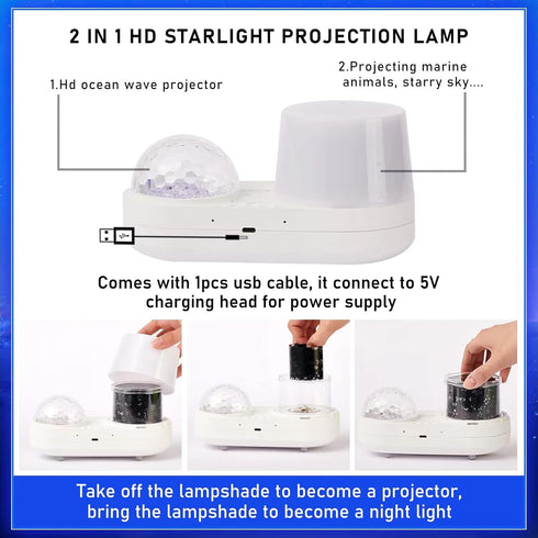 360 Ocean Night Light Projector, Kids Galaxy Projector for Bedroom, Nebula Star projector with USB Cable, Degree