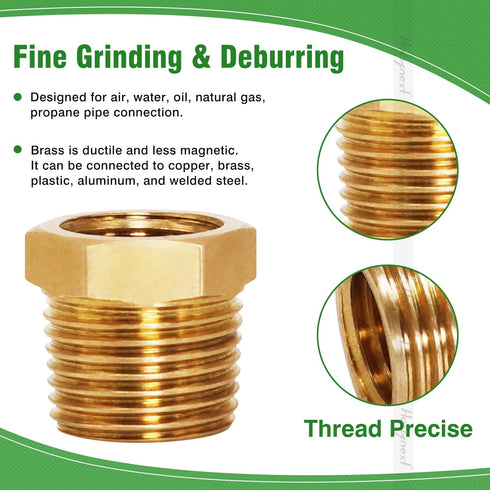 NPT 1/4 Female to NPT 3/8 Male Thread Adapter, Brass Reducer for Garden PVC Hose, Air, Gas, Fuel Line (2 pcs)