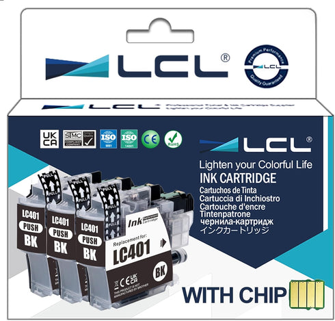 LCL LC401 Black Ink Cartridge Replacement for Brother Printers, 3-Pack