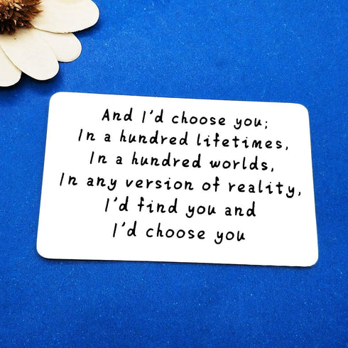 Engraved Wallet Insert Card Gifts for Husband from Wife, Anniversary, Valentine's, I'd Choose You Metal Cards