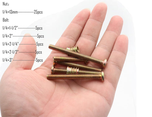 LBY 25 Sets 1/4×13mm Threaded Inserts Nuts and Bolt Assortment Kit, Zinc Plated Carbon Steel