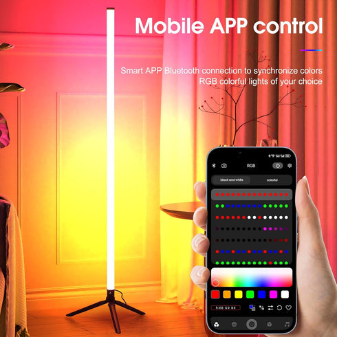 LED RGB Floor Lamp Smart Corner Standing Lamp with Music Sync APP and Remote Control Gaming Light for Bedroom Living
