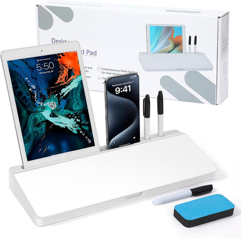Desk Whiteboard with Storage, Glass Dry Erase Whiteboard, Desktop Office Supplies, Desk Organizers with Accessories
