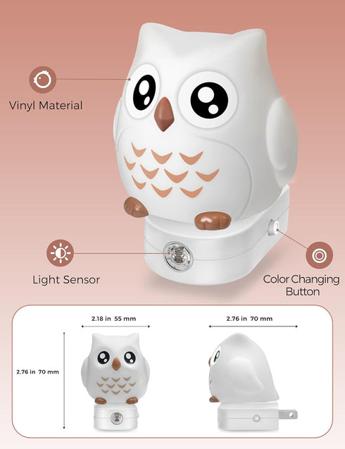 3D 8-Color 3000K, 3 L LOHAS LED Owl Night Light for Kids, Owl Night Light Plug in Wall, Dusk to Dawn Sensor