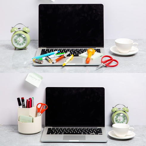 Desk Pencil Pen Holder, 3 Slots 360-Degree Spinning Organizer for Office, Art Supply, Cute Pencil Cup, White