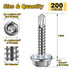 200pcs #10×1" Self Tapping Screws for Metal, 410 Stainless Steel, Sheet Metal Screws, Hex Washer Head Self Drilling Screws, High-Strength Quick Tapping TEK Screws