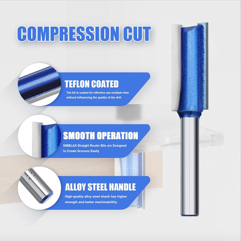 NIBBLAX Set, 1/4" 1/4",5/16",3/8",1/2" Router Bit Straight Router Bit Shank, Flush Trim Cut Router Bit for Woodworking
