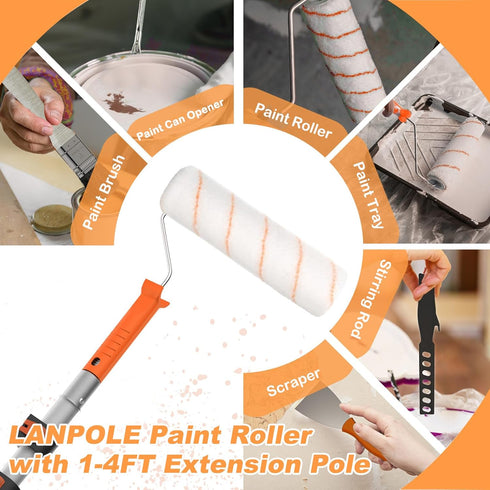 27 9"4" 1-4FT LAANPOLE Paint Roller Kit, Piece Paint Supplies, Paint Rollers, Extension Pole, Paint Brushes for Walls