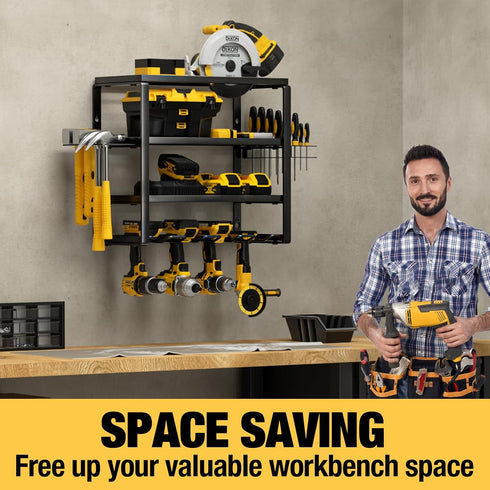 YYR 4 Layer Power Tool Organizer Wall Mount, 16 Inch Cordless Drill Hanger Storage Rack with Charging Station Shelf