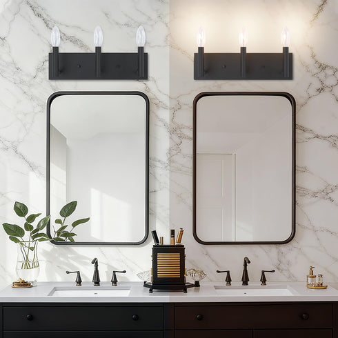 3-Lights E12 Base(Bulbs Kalium Bathroom Light Vanity Fixtures Over Mirror, Modern Matte Black Wall Sconces, Minimalist