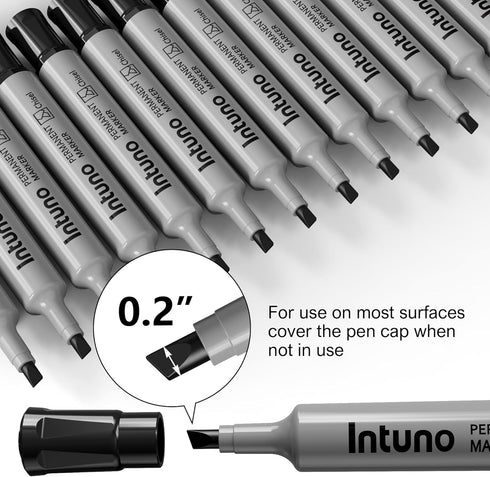 INTUNO 96 Count Permanent Markers, Black, Chisel tip, Oil-Based Permanent Markers, Waterproof and Fade-Resistant