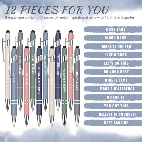Zonon 12 Pieces Inspirational Motivational Pens, Fine Point Smooth Writing Pens with Fun Quotes for School Office Gifts