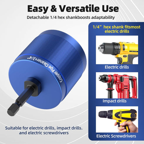 Generic 1/2",3/4" 1" Drill,6 Blades(3 3 3Pcs & Copper Pipe Cleaner Kit for Brush pre-Installed + backups) & ID Wire