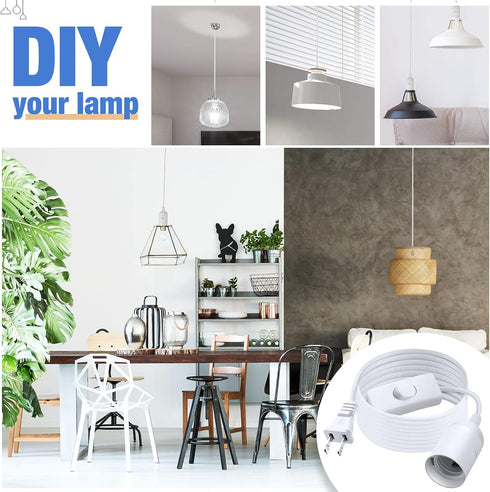 12ft E26 E27 Bulb Light(White,4 Coume Extension Hanging Lantern Cord Cable Extension Light Hanging Lantern Pendant Lamp