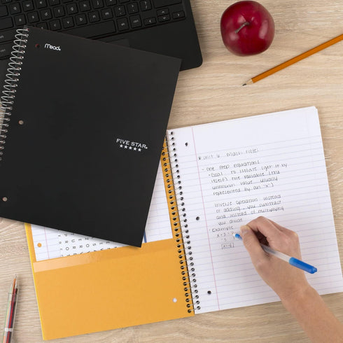 Five Star Spiral Notebook, 1 Subject, Wide Ruled, 100 Sheets, 8" x 10-1/2", Black, Water Resistant Cover, Fights Ink