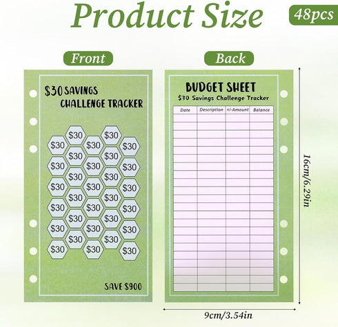 SynHHergyx 48 6 A6 Sheets Money Saving Challenge Binder Trackers, Ring Binder Savings Challenge, Reusable Budget