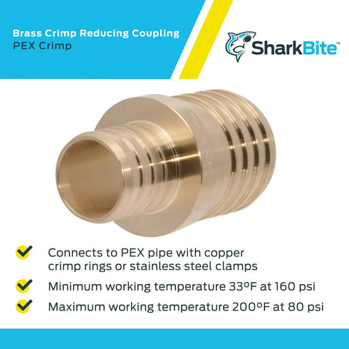 SharkBite 1-1/2 x 1 Inch Brass Crimp Reducing Coupling for PEX Pipe