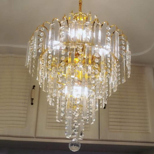 YUASDUU 15" 5-Tier Modern Farmhouse Crystal Chandeliers for Dining Room, Antique Pendant Chandelier Dining Room Light
