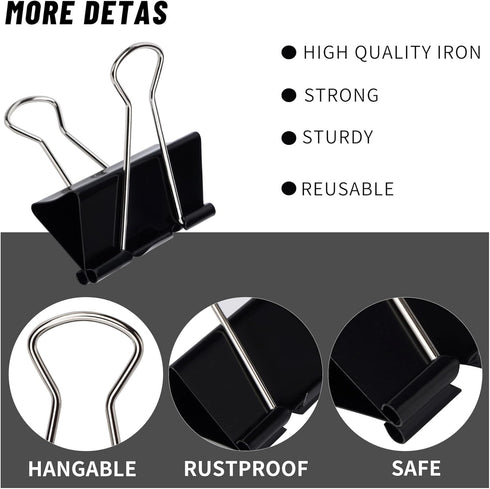 Medium Binder Clips and Paper Clips, 24 Pcs, 1.25 Inch Black Metal for Office, Home, School