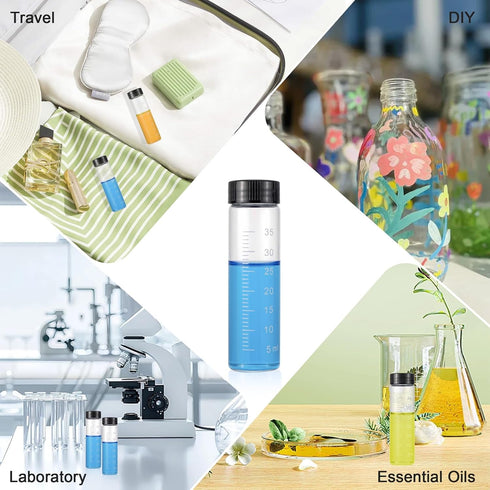 Kesell 10 Pack Clear Glass Sample Bottles 40ml Vial Empty Reusable Liquid Vials with Plastic Screw Cap & 5 Funnels