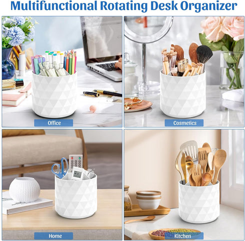 Desk Organizer, 360°Rotating Sparkling Diamond-like Pen Holder, 5 Compartments Storage Box for Office, School, Home