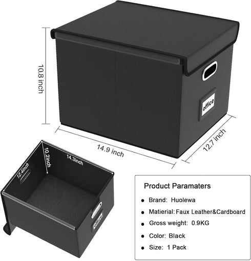 Huolewa Upgraded File Organizer Box with Lid, Collapsible Faux Leather Hanging Folder Box for Home/Office Storage