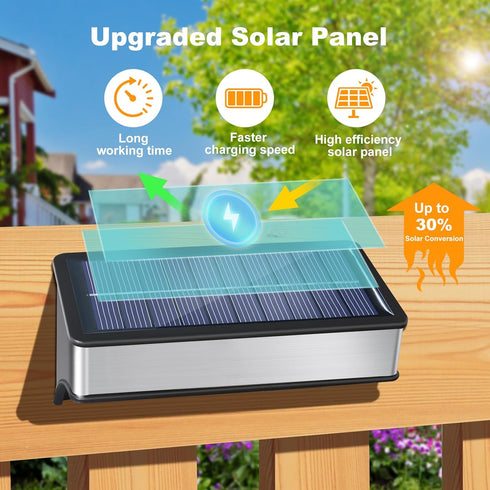 4 Pack 10 Solar Fence Lights Outdoor RGB Color Changing and Fix Colors Stainless Steel Waterproof Solar Lights LED Wall