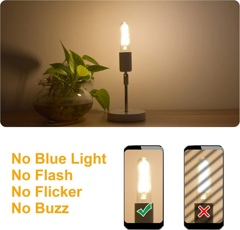 T10 LED Bulbs, 2W Dimmable Tubular, 25 Watt Equivalent, E26 Long Tube Lamp, 2700K Warm White, 6 Pack