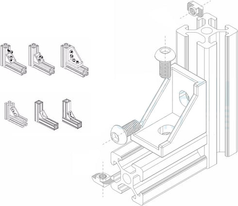 2020 Series Aluminum Profile Connector Set, 4pcs Corner Bracket, 8pcs M5 Nuts, 8pcs M5x10mm Screws