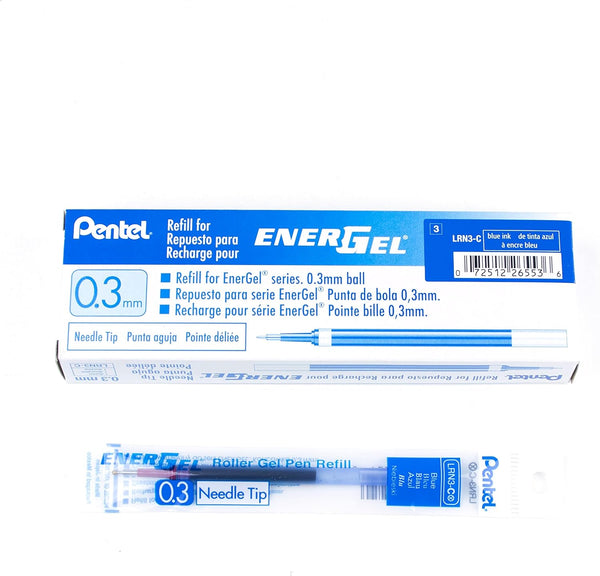 Pentel Refill Ink for EnerGel RTX Retractable Gel Pen, Extra Fine Point Needle Tip, 12 Count (0.3mm, Blue)