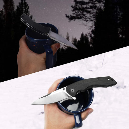 DURATECH Folding Pocket Knife, 3-1/4" Satin 8CR13MOV Blade, Black G10 Handle for EDC