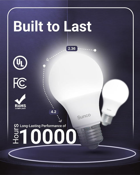 Sunco Lighting 12 LED A19 Light Lamp Bulbs, 9W Equivalent 60W, 3000K White for Indoor Use