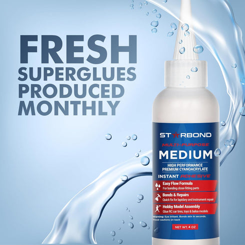 Starbond 4 oz. Medium CA Glue - Premium Cyanoacrylate Super Glue with Extra Cap and Microtips for Quick Fixes