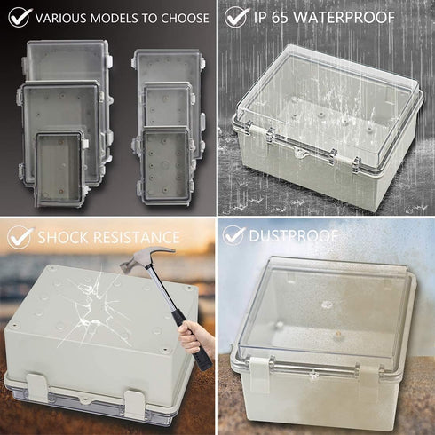 Zulkit Junction Box, ABS Plastic Dustproof Waterproof IP65 Electrical Box, Hinged Shell, Outdoor Universal Project