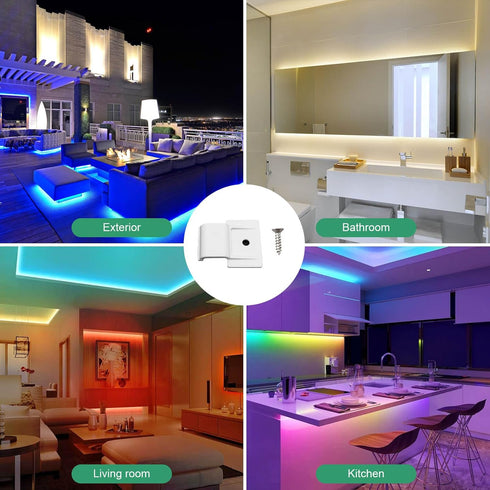 8-10mm (100 Pack) Mounting Clips for Permanent Outdoor Lights, LED Strip Lights with Self-Adhesive Tape + Screws, Ideal