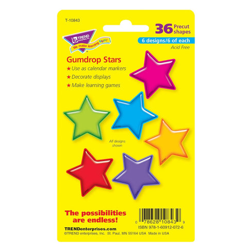 Trend Gumdrop Stars Mini Accents Variety Pack, 36 Count, 3 Inches, Classroom Bulletin Board Cut Outs