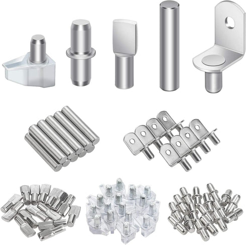 DYWISHKEY 5 Styles Shelf Pins Kit, Nickel Plated Shelf Bracket Pegs Cabinet Furniture