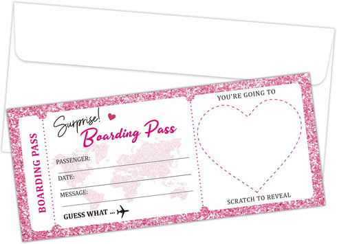 5 Set Surprise Trip Reveal Pink Plane Tickets Boarding Pass Ticket with