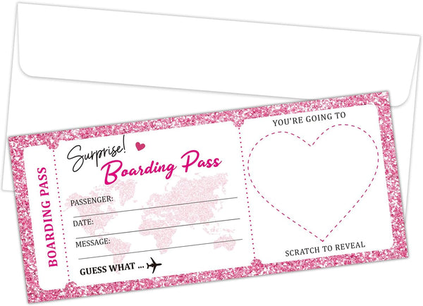 5 Set Surprise Trip Reveal Pink Plane Tickets Boarding Pass Ticket with