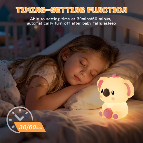 Elixoria 14 Dimmable Kids Night Light, Portable Colors Warm Touch Koala Night Light Lamp for Baby Nursery