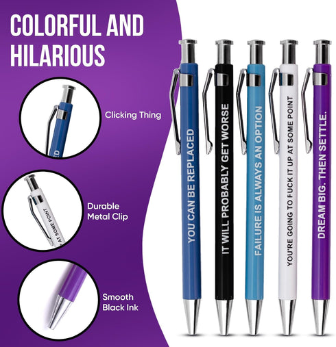 Demotivational Pens, Funny Office Gag Gift, Snarky Ballpoint Pens Set with Offensive Sayings for Coworkers