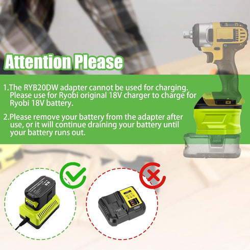 ZDTZ Battery Adapter for Ryobi 18V to Dewalt 20V Max Battery Conversion