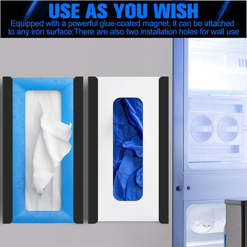 2 Pack Magnetic Glove Dispenser - Heavy Duty Wall Mount & Fridge Organizer for Gloves, Paper Towels, Wipes - Tool-Free