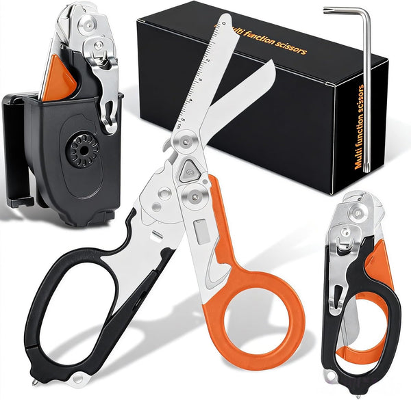 SUVIVISUN Trauma Shears 6-in-1, EMT Scissors Foldable with Holster & Belt Clip, Stainless