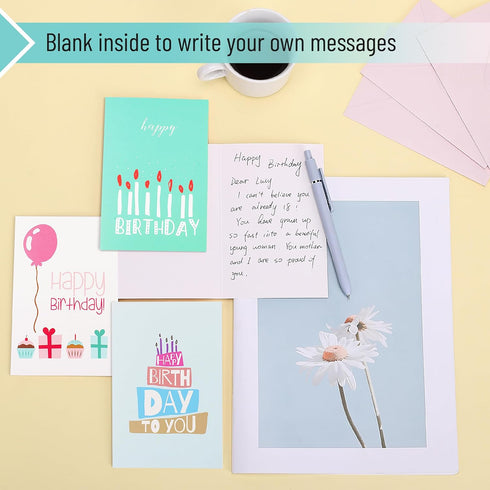 Mr. Pen Assorted Color Birthday Cards, 20 Pack, 4 x 6 Inches, Blank Inside with Envelopes