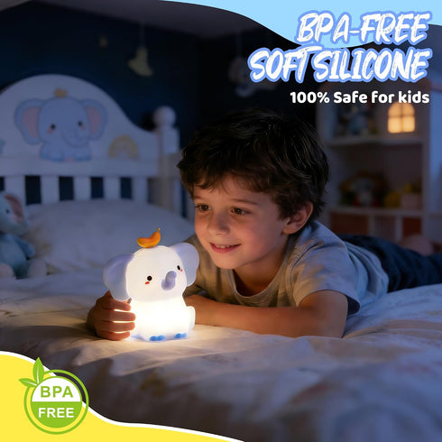 Dimmable Attivolife Elephant Night Light, Cute Elephant Squishy Silicone Touch Lamp, Nursery Bedside Room Decor
